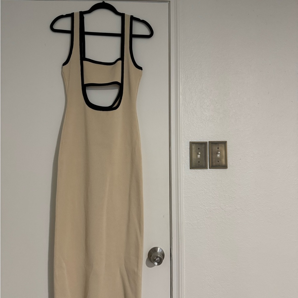 Cream Sleeveless Cutout Dress